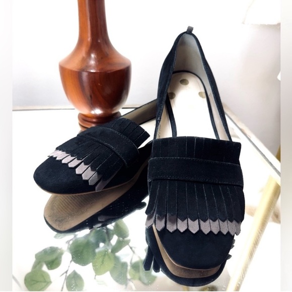 Boden Melody Black Suede Leather  Fringe Loafers - Picture 2 of 7